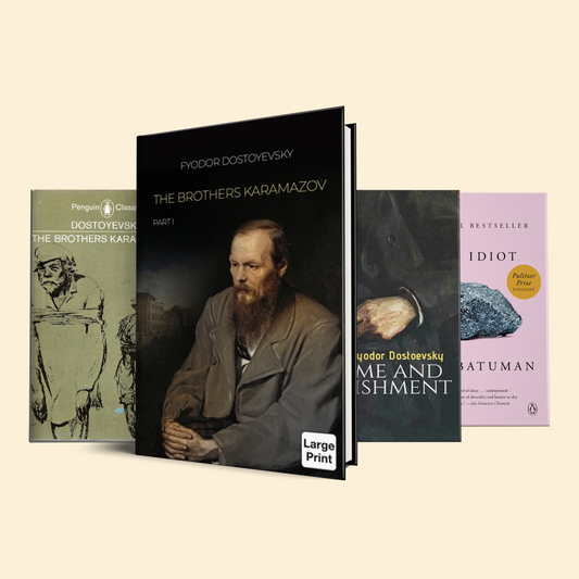 Fyodor Dostoyevesky Book Set : Crime & punishment, The idiot, The brothers Karamazov part 1, The brothers Karamazov part 2