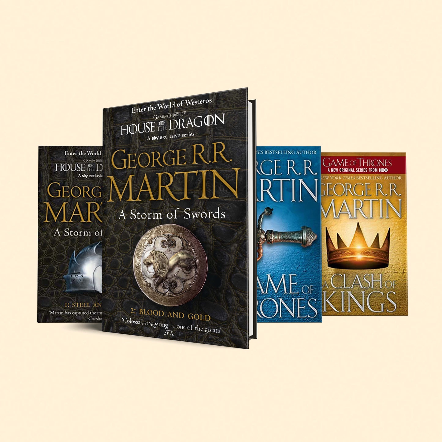 GOT set 1: A Game of Thrones, A Clash of Kings, A Storm of Swords Part 1: Steel and Snow, A Storm of Swords Part 2: Blood and Gold