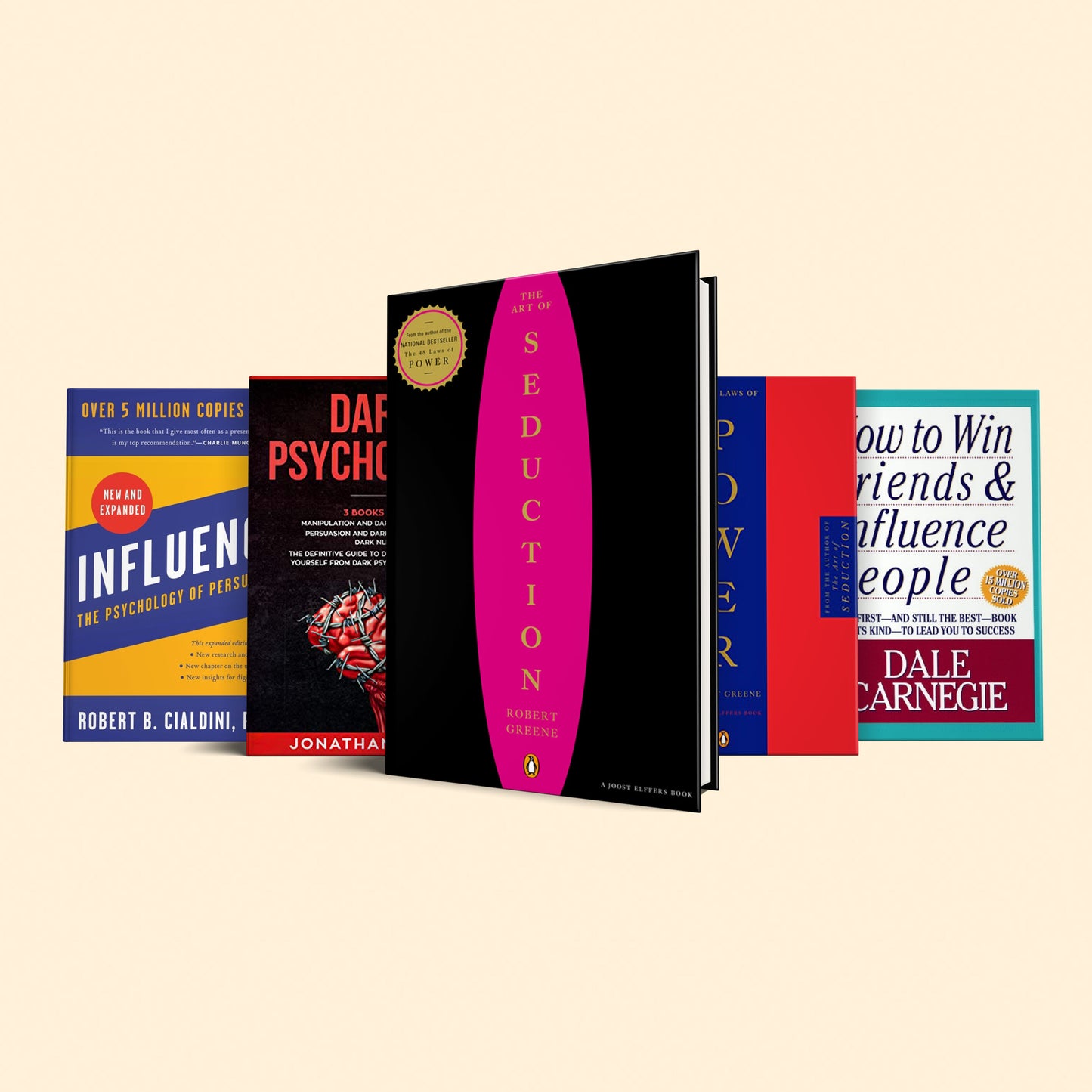 5 books to master the art of manipulation book set: (The art of seduction, 48 laws of power, how to win friends and influence people, influence : the psychology of persuasion, dark psychology)