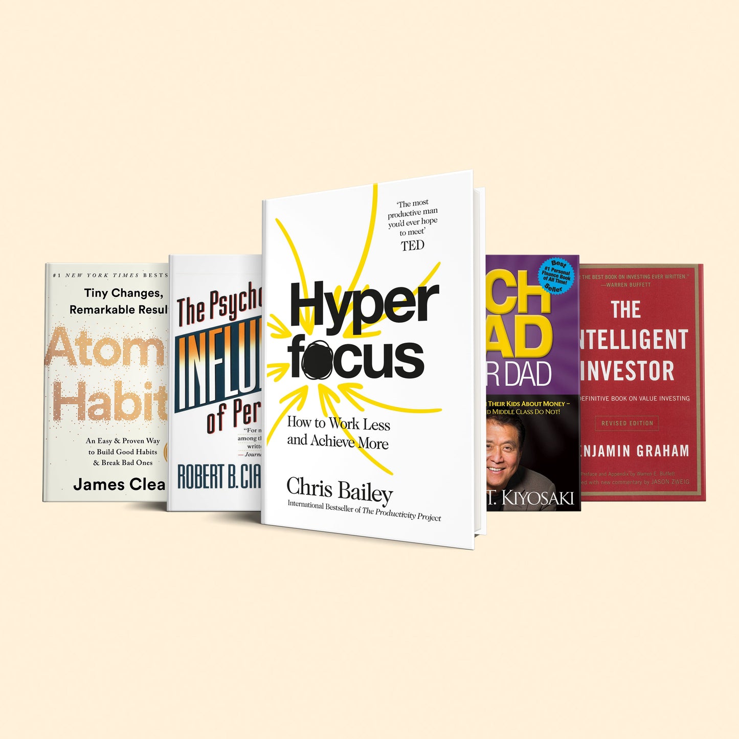 5 skills to achieve greatness: (Hyper focus, Rich dad poor dad, Influence psychology of persuasion,intelligent investor, Atomic Habits)