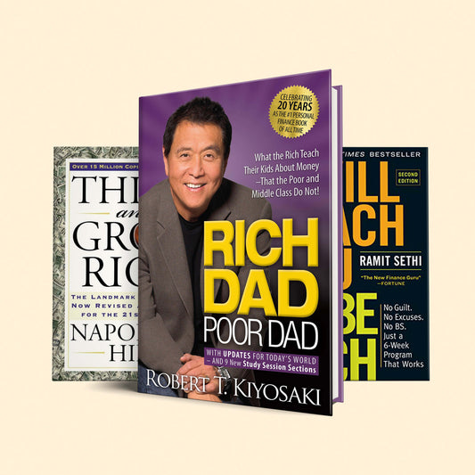 Empower your entrepreneurial pursuit with these hand-picked books: Rich dad poor dad, i will teach you to be rich, Think and grow rich