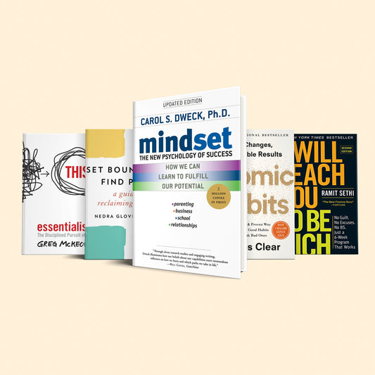 5 books you need to read to become better man : mindset, atomic habits, set boundaries find peace, i will teach you to be rich, essentialism,