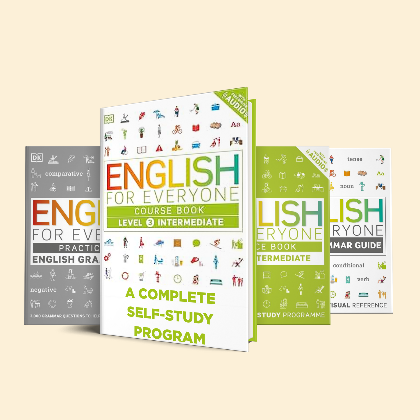 "Intermediate English Mastery 4-Book Bundle: (English for Everyone - Level 3 Intermediate - Course Book + English for Everyone - Level 3 Intermediate - Practice Book + English for Everyone - English Grammar Guide + English for Everyone - English Grammar G