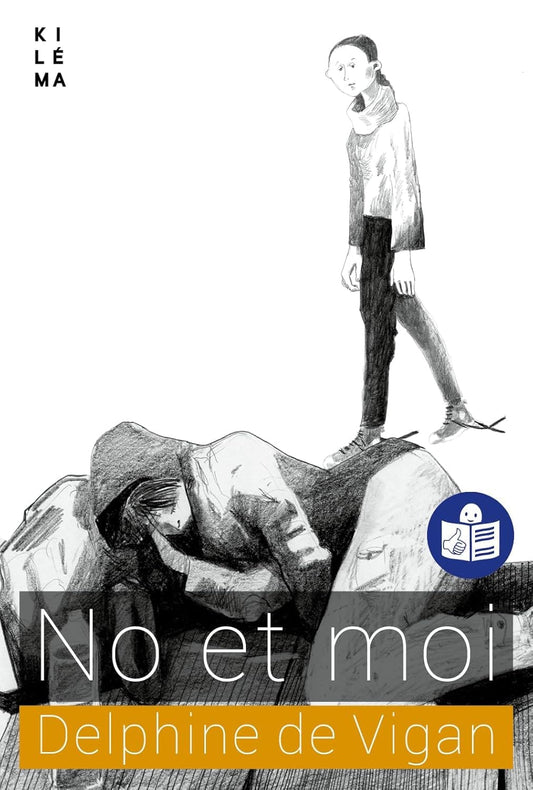 No et moi by  Delphine de VIGAN - UN ROMAN FACILE À LIRE ET À COMPRENDRE

C’est l’histoire de Lou.
Lou est une adolescente.
Elle est très intelligente mais aussi très seule.
Au lycée, elle n’a pas d’amis.

Un jour, Lou rencontre No.
No est une jeune fille qui vit dans la rue.
Elle a un visage fatigué et des habits troués.
Les 2 adolescentes deviennent vite amies.
Lou voudrait que No ne vive plus dans la rue.
Elle voudrait que No retrouve une vie normale.
Mais comment faire ?
