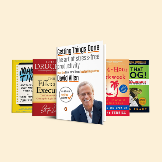 5 Books for Productivity Mastery: Getting Things Done, The 4-Hour Workweek, Eat That Frog!, The Effective Executive, Make Time