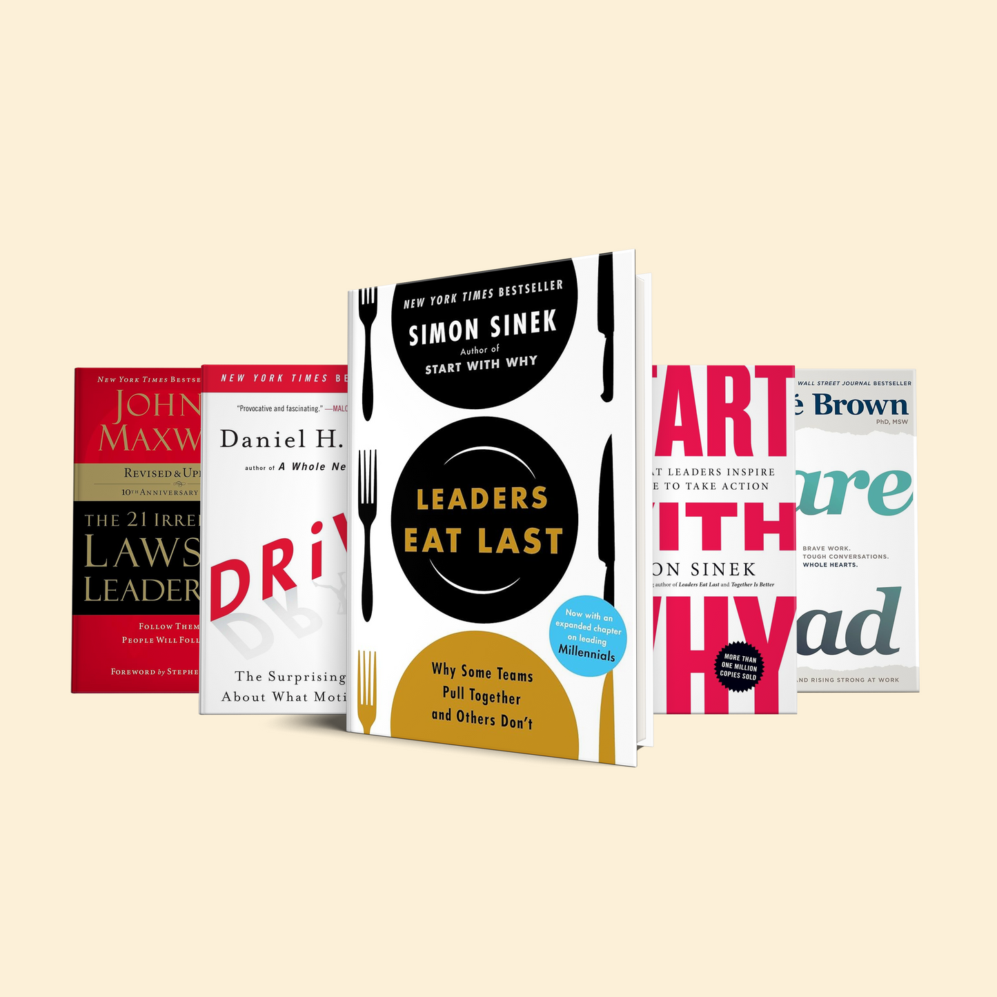 5 Books on Leadership and Influence: Leaders Eat Last, Start with Why, Dare to Lead, Drive, The 21 Irrefutable Laws of Leadership