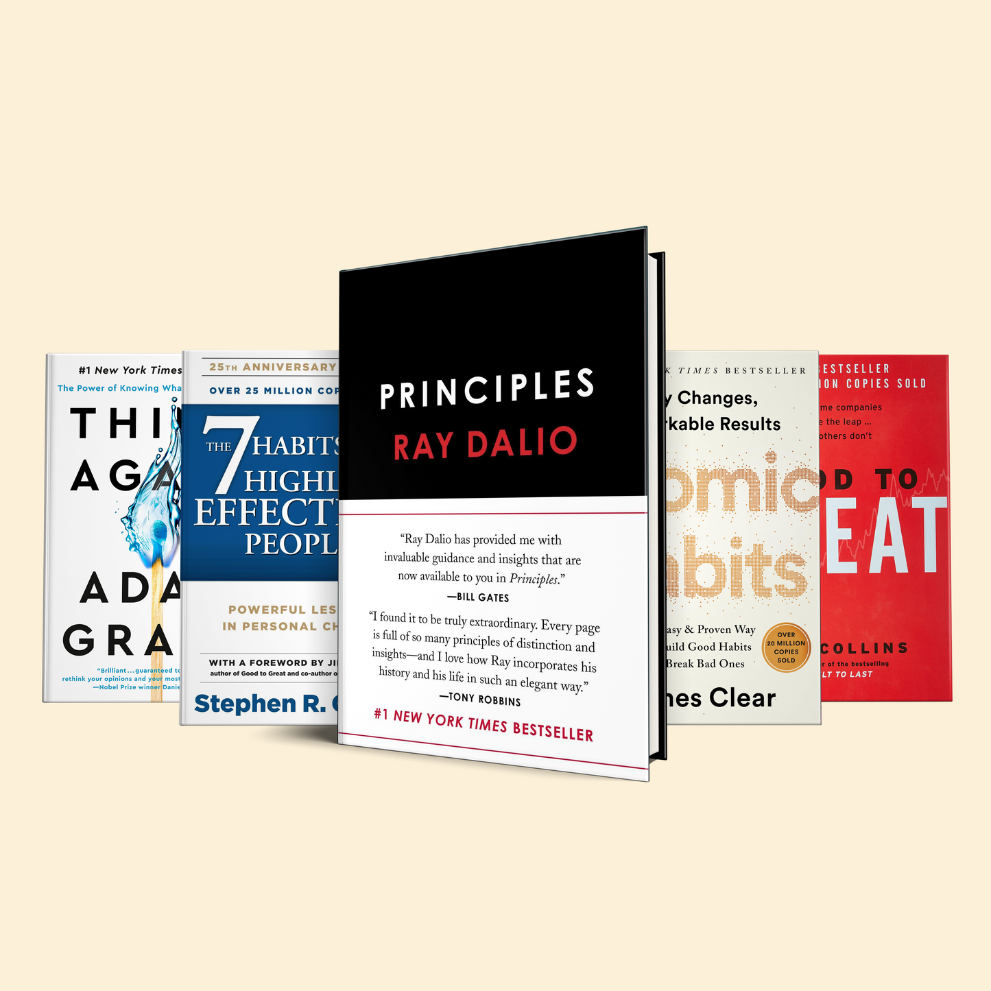 Mastering Leadership and Success: Principles Life and Work,Atomic Habits,Good to Great,The 7 Habits of Highly Effective People,Think Again