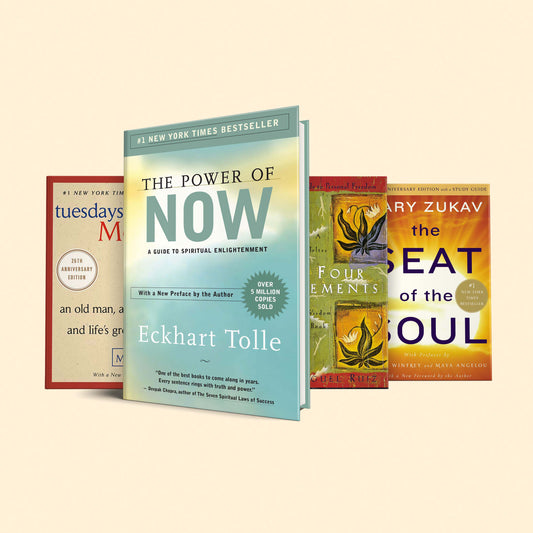 Nourishing your soul Book Set : The power of now, The four agreements, Tuesdays with Morrie, The seat of the soul