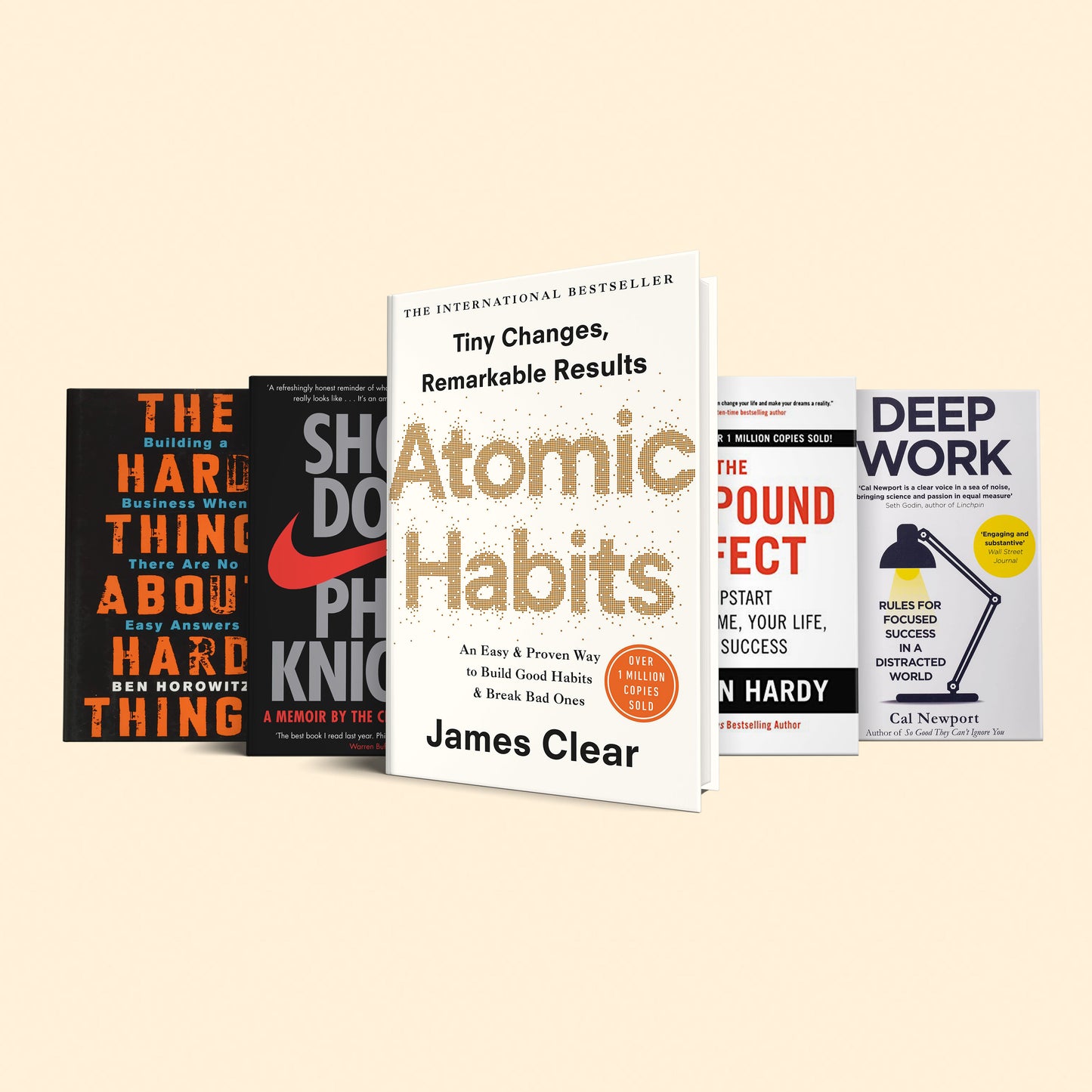 5 Books to make your 2024 the most productive year ever: Atomic habits, compound effect, Shoe dog, deep work, hard things about hard things