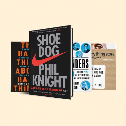 4 Books to learn from the best CEO's of all time: Shoe dog, the everything store, the founders, Hard things about hard things