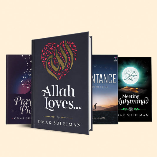 4 Omar Suleiman book set : Allah loves, Prayers of the pious, Meeting Muhammad, Repentance