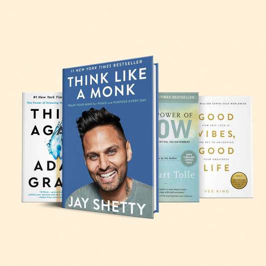 4 must read books before you turn 30 : think like a monk, the power of now, think again, good vibes good life