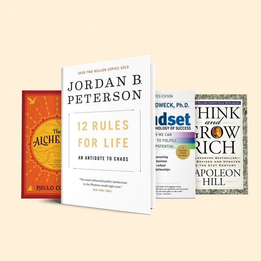 become the best version of yourself: 12 rules for life, mindset: new psychology of success, The alchemist, think and grow rich