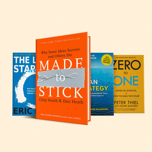 Greatness comes with massive risks Book Set : Made to stick, Blue ocean strategy, The lean startup, Zero to one
