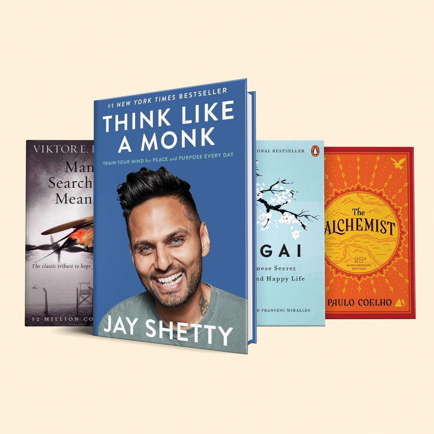 The power of our thoughts Book Set : Think like a monk, ikigai, The alchemist, Man's search for meaning